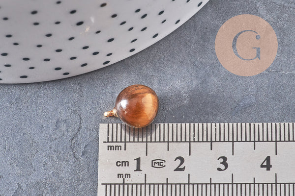 Pendentif goutte rond oeil de tigre naturel, support doré, création bijoux pierre naturelle, pendentif pierre naturelle, 14mm, x1, G4565