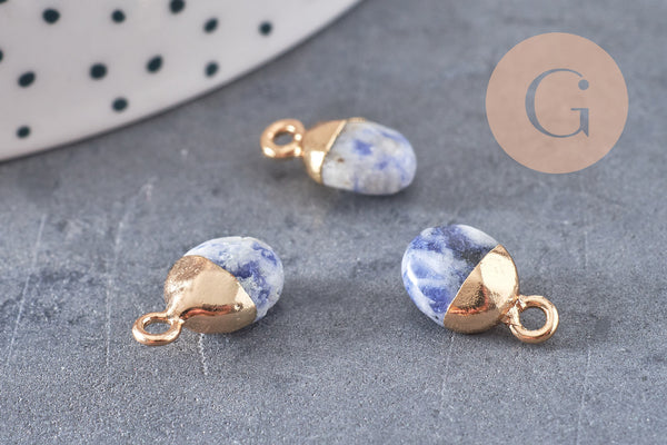 Pendentif goutte sodalite naturelle fer doré 14mm, x2 (G0420)