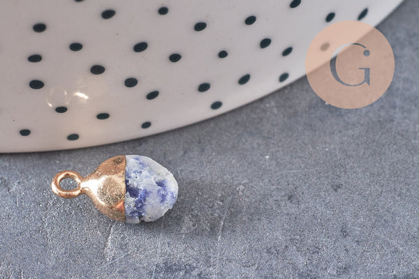 Pendentif goutte sodalite naturelle fer doré 14mm, x2 (G0420)
