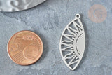 Pendentif goutte soleil argenté acier inoxydable 35mm, création bijoux acier inoxydable platine, x1 G7667