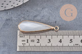 Pendentif goutte verre blanc facettes doré, fournitures créatives, pendentif pierre,verre œil de chat,31mm, x1 G5192
