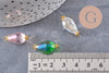 Pendentif goutte verre facetté irisé zamac doré, pendentif doré verre artisanal, 20-21mm, X10 (G5042)