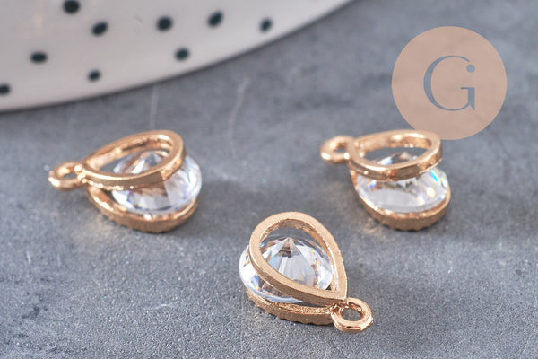 Pendentif goutte zamac doré cristal zircon 13mm, pendentif doré,pendEntif cristal, bijou doré,création bijoux,X4 (G6856)