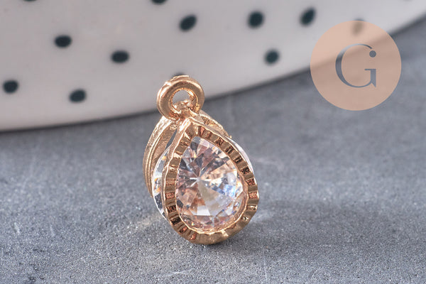 Pendentif goutte zamac doré cristal zircon 13mm, pendentif doré,pendEntif cristal, bijou doré,création bijoux,X4 (G6856)