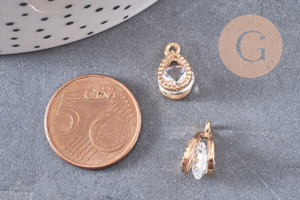 Pendentif goutte zamac doré cristal zircon 13mm, pendentif doré,pendEntif cristal, bijou doré,création bijoux,X4 (G6856)
