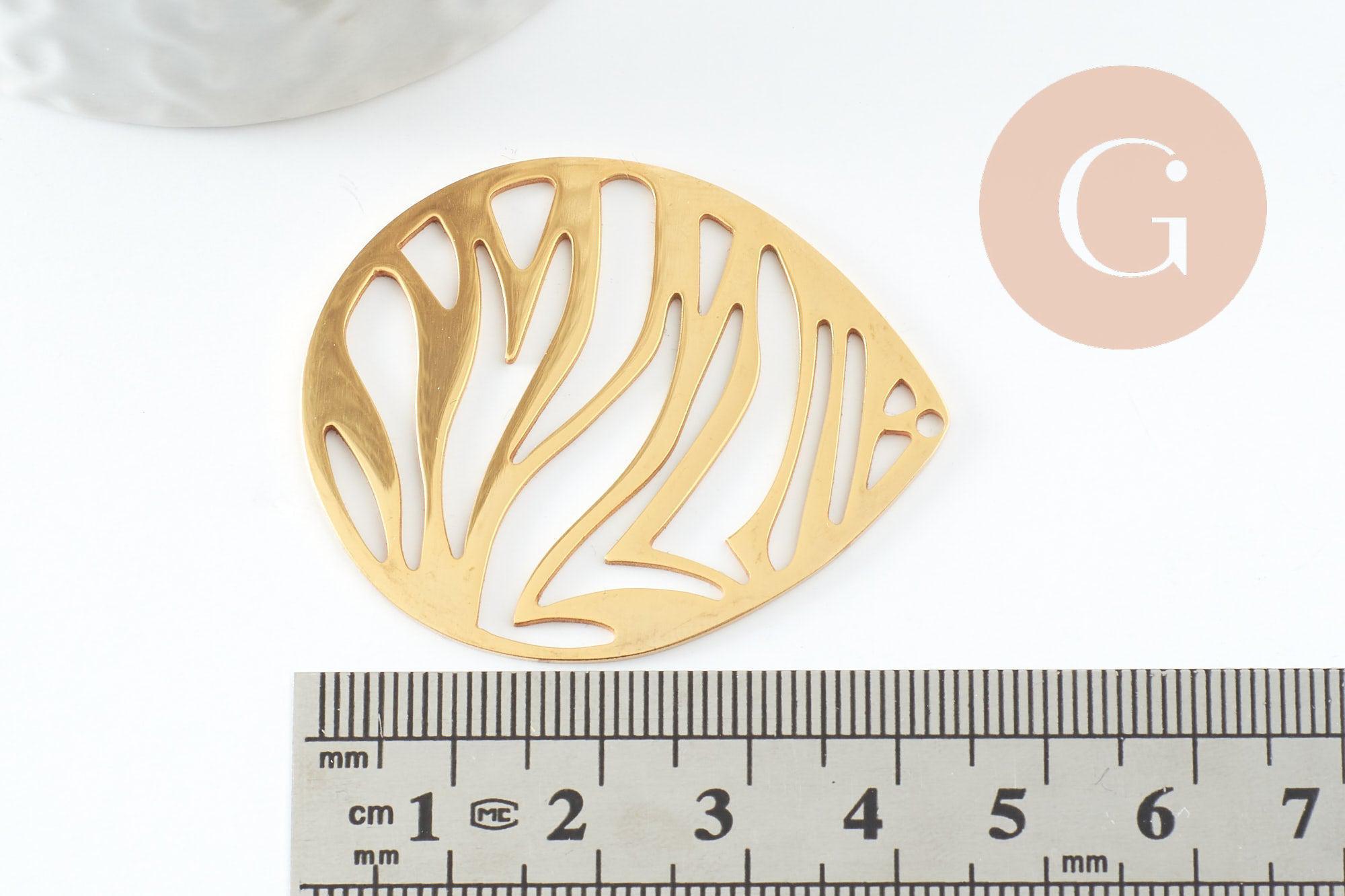 Pendentif goutte zèbre acier 201 inoxydable dore 45mm, x1 (G9520)