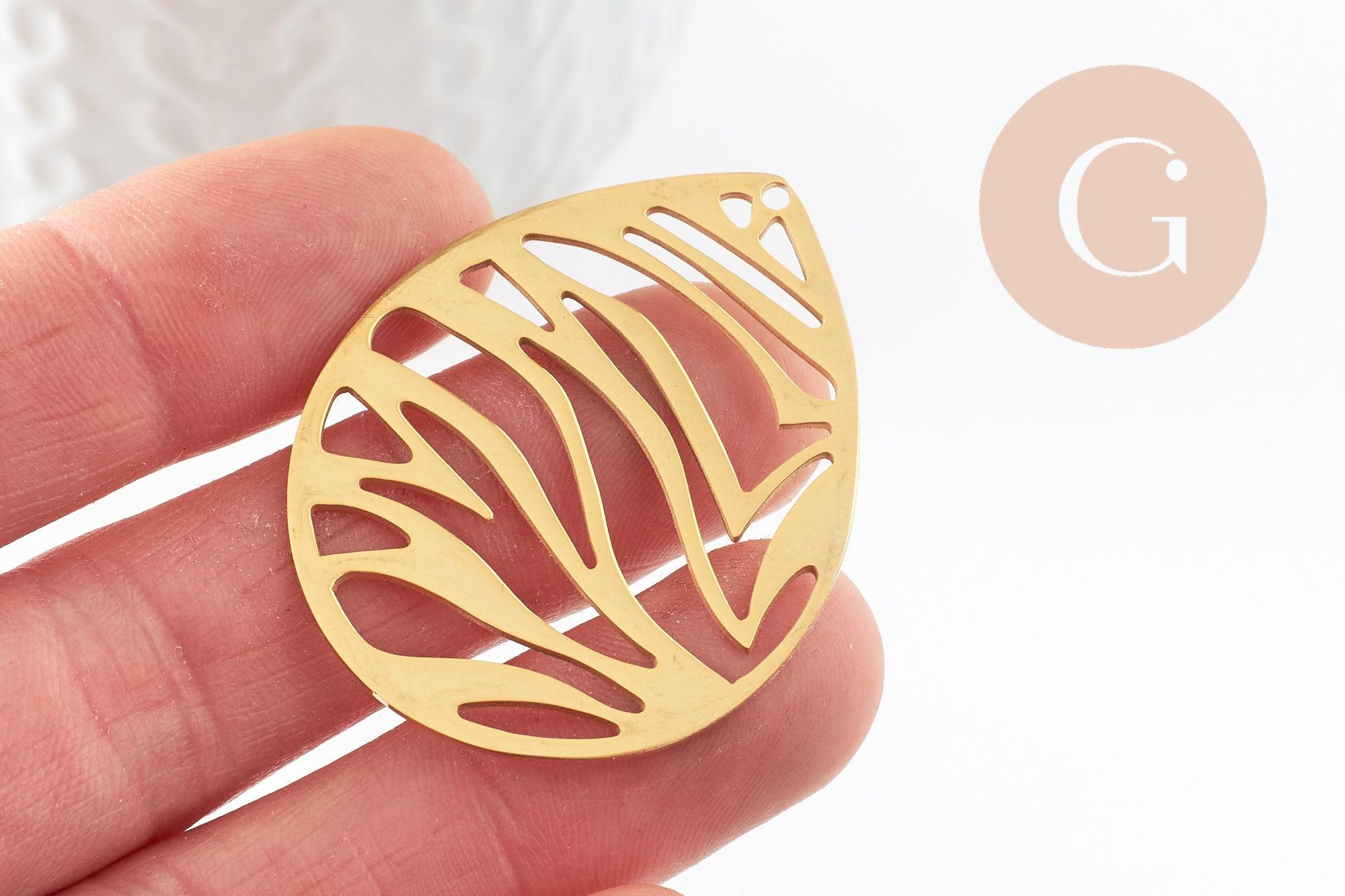 Pendentif goutte zèbre acier 201 inoxydable dore 45mm, x1 (G9520)