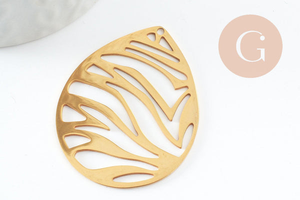 Pendentif goutte zèbre acier 201 inoxydable dore 45mm, x1 (G9520)