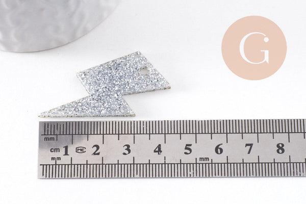 Pendentif grand éclair acrylique 41mm, x2 (G10156) NEW