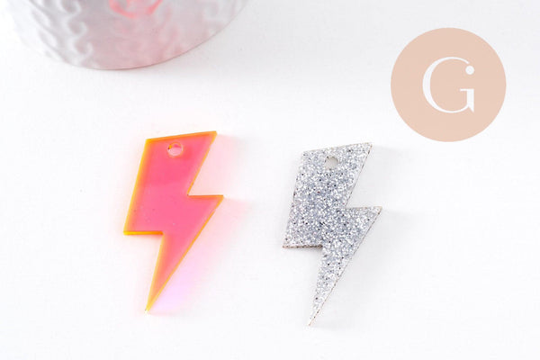 Pendentif grand éclair acrylique 41mm, x2 (G10156) NEW