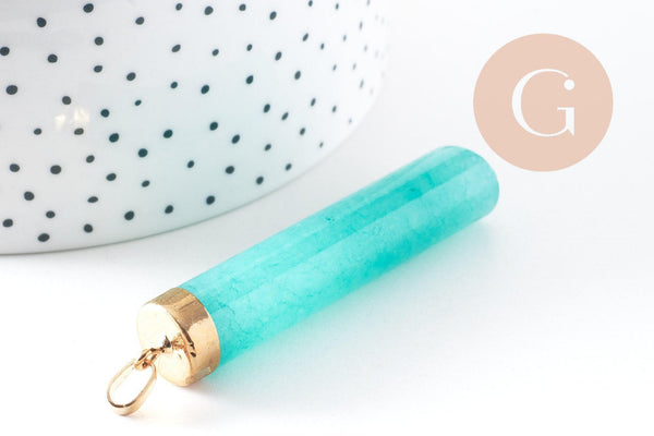 Pendentif grand tube jade bleu doré,pendentif bijoux,pendentif pierre naturelle,66mm, x1 (G4126)