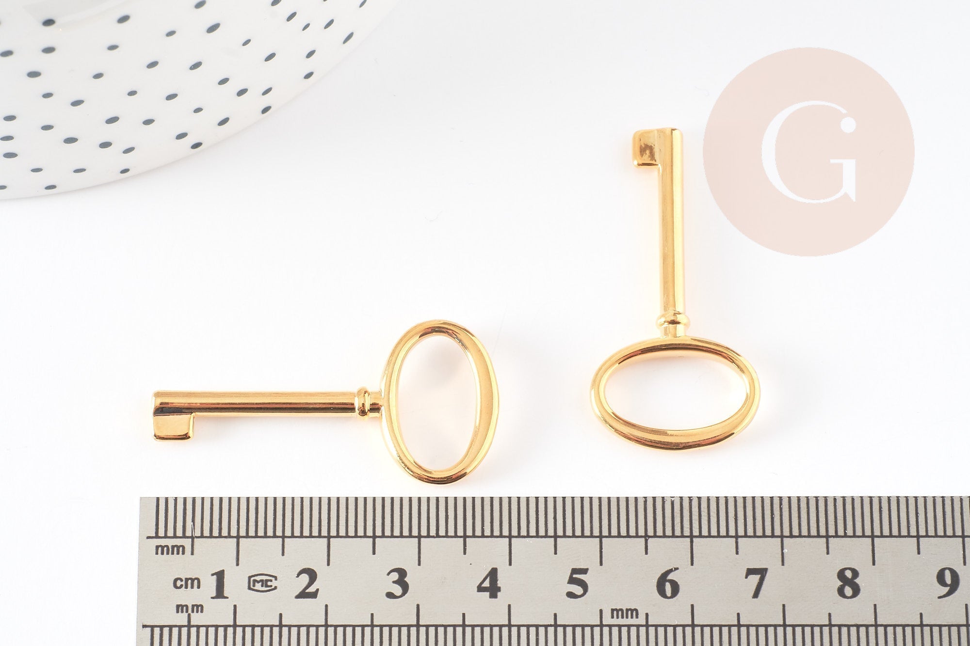 Pendentif grande clef laiton doré 16K 40mm, création de bijou doré clé pour cadenas d'amour, x1 (G5014)