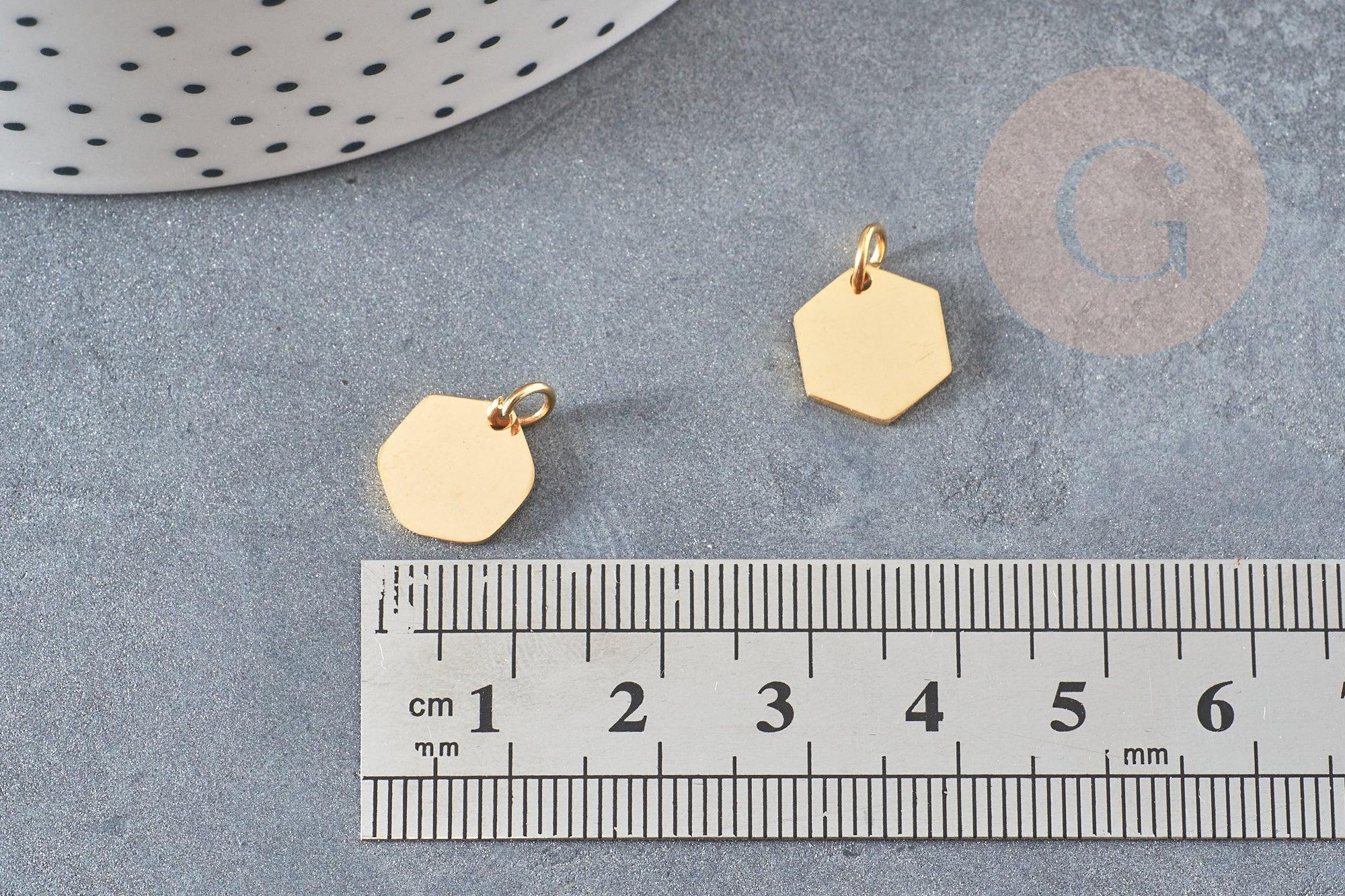 Pendentif hexagone acier doré inoxydable 11.5mm, x1 (G6118)