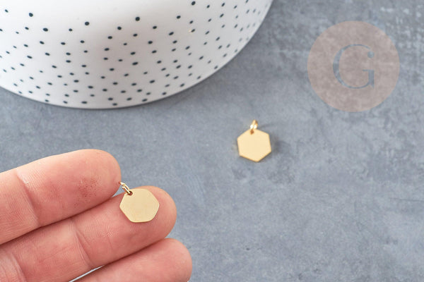 Pendentif hexagone acier doré inoxydable 11.5mm, x1 (G6118)