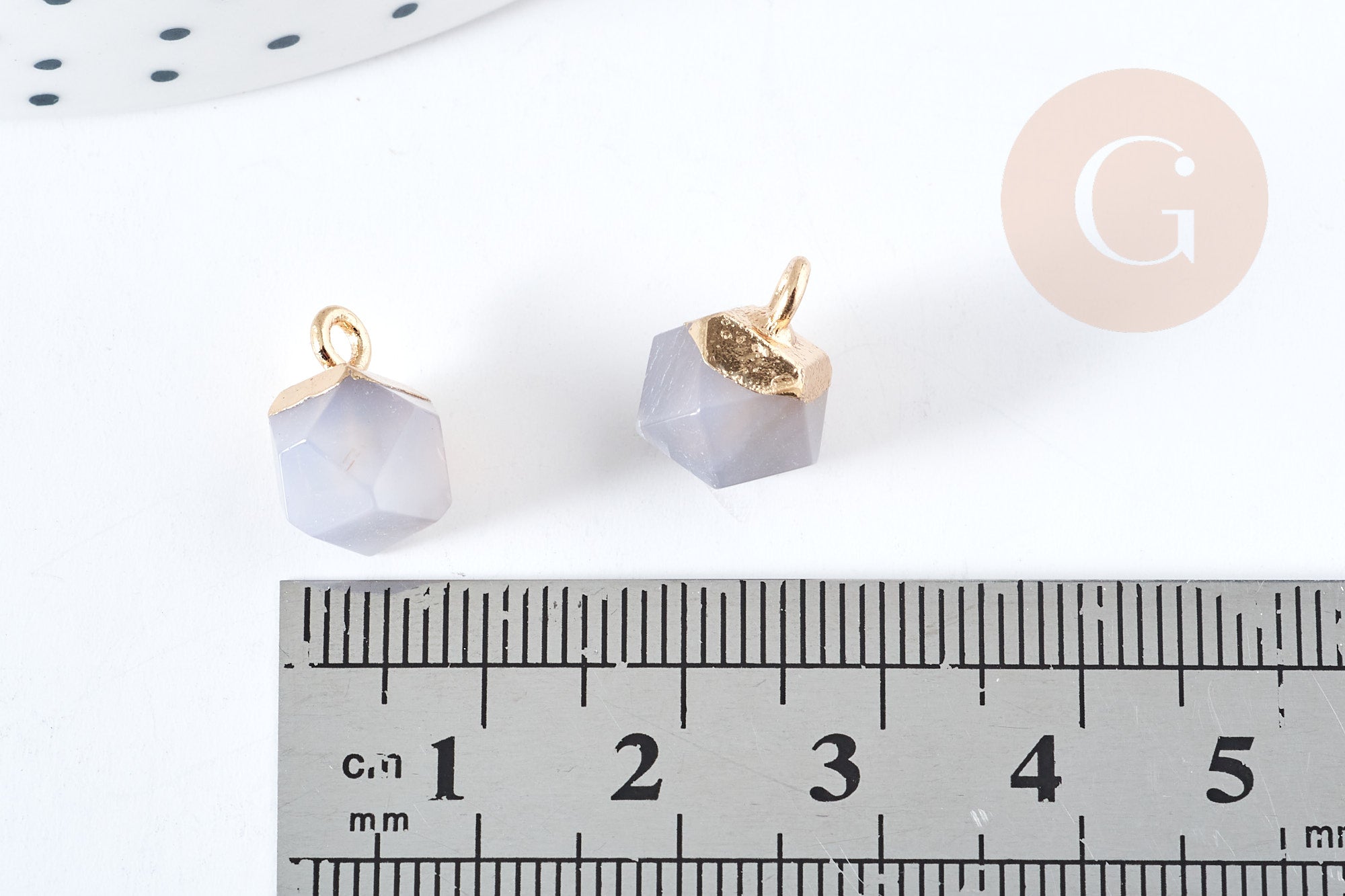 Pendentif hexagone agate grise naturelle fer doré 11mm,pendentif bijoux pierre naturelle, x1 G8501