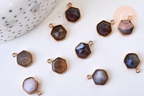 Pendentif hexagone agate naturelle 15mm,pendentif pierre,pendentif collier,pierre naturelle,pendentif agate botswana, x1 G5630