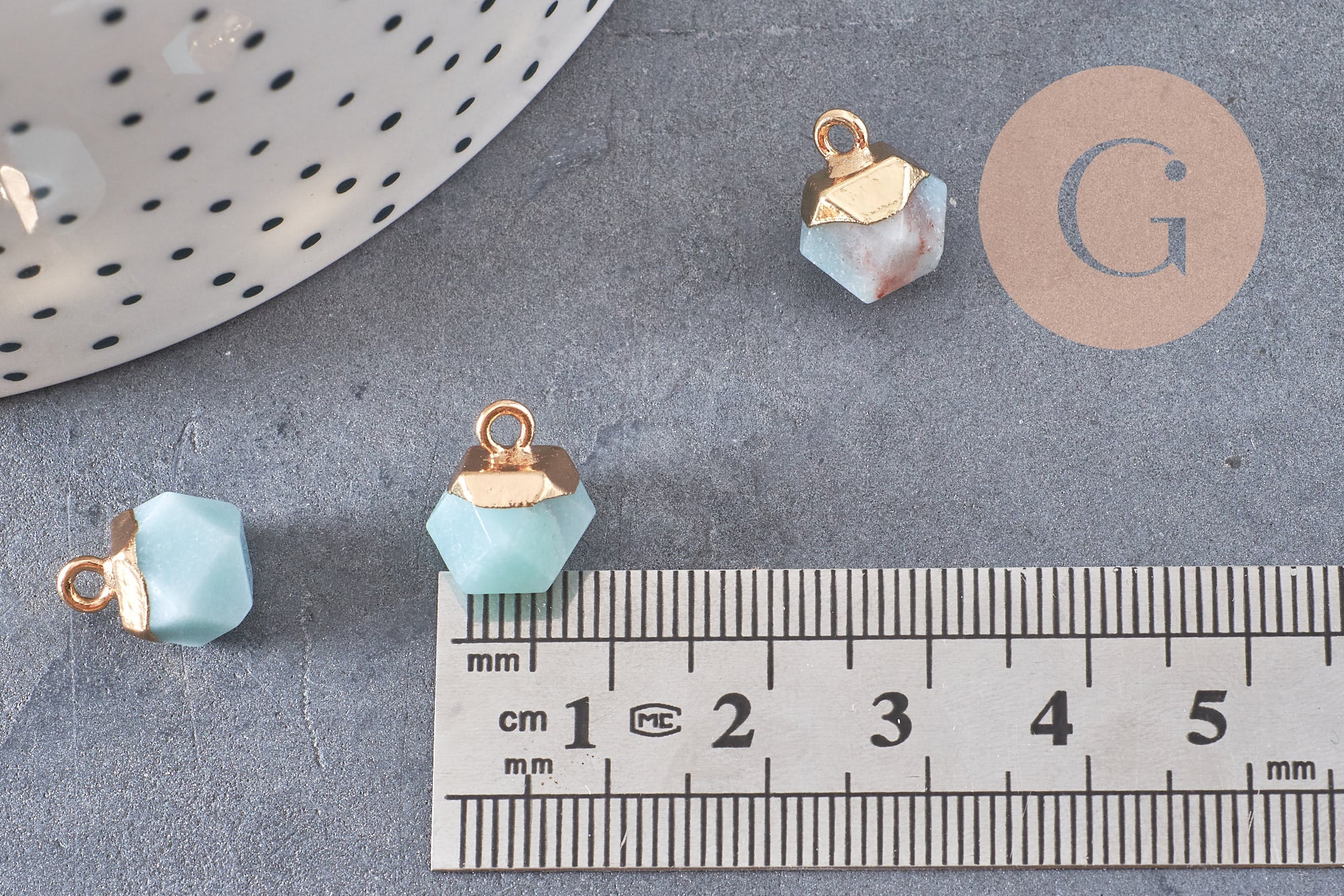 Pendentif hexagone amazonite 11mm,pendentif pierre amazonite naturel pour création bijoux, x 2-G0552