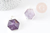 Pendentif hexagone améthyste violette, pendentif pierre,support doré ou argenté, 33mm, x1 (G3104)
