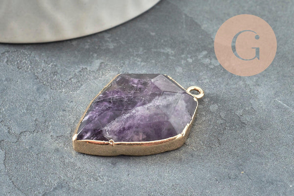 Pendentif hexagone améthyste,Pendentif pierre violet, pierre naturelle,pendentif améthyste, améthyste naturelle,30mm, x1 G1405