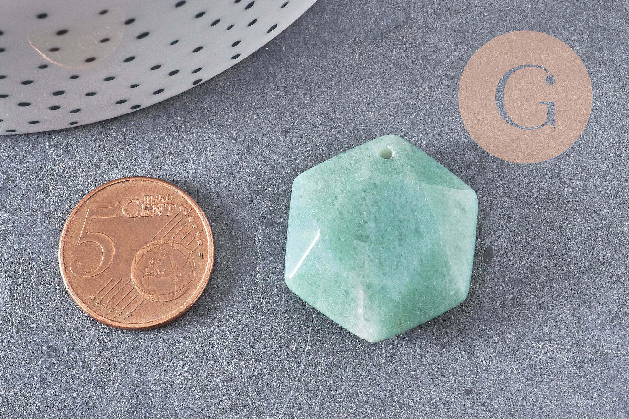 Pendentif hexagone aventurine, pendentif pierre, aventurine naturelle, 29mm x1 (G1444)