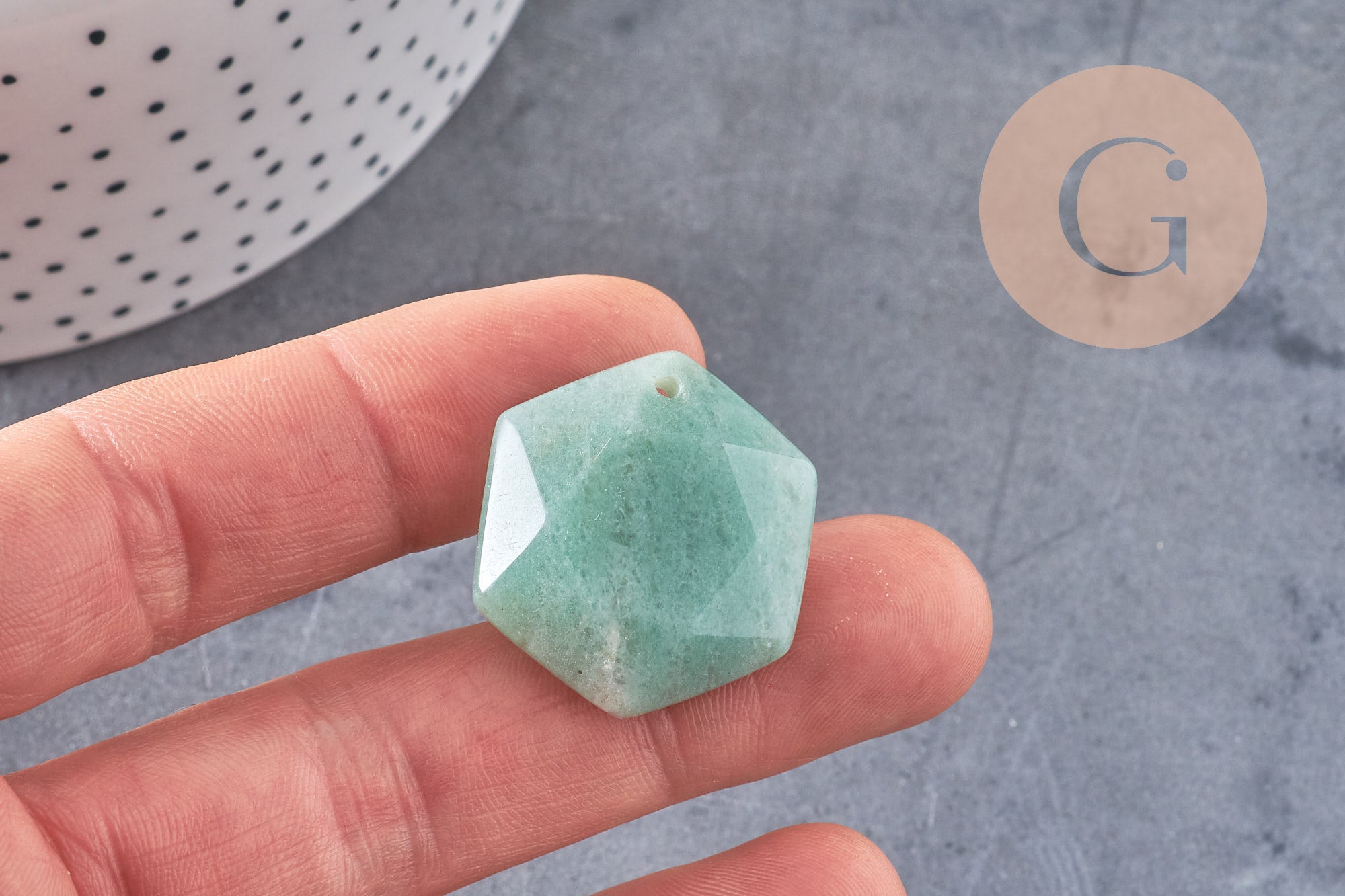 Pendentif hexagone aventurine, pendentif pierre, aventurine naturelle, 29mm x1 (G1444)