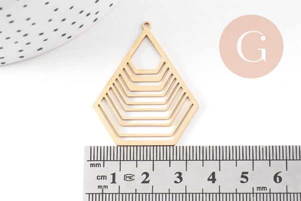 Pendentif hexagone géométrique acier 201 inoxydable doré 40mm, x1 (G5738)