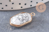 Pendentif hexagone howlite,pendentif pierre, support doré,création bijou,pierre naturelle,bijou pierre, howlite naturelle,25mm-G1868