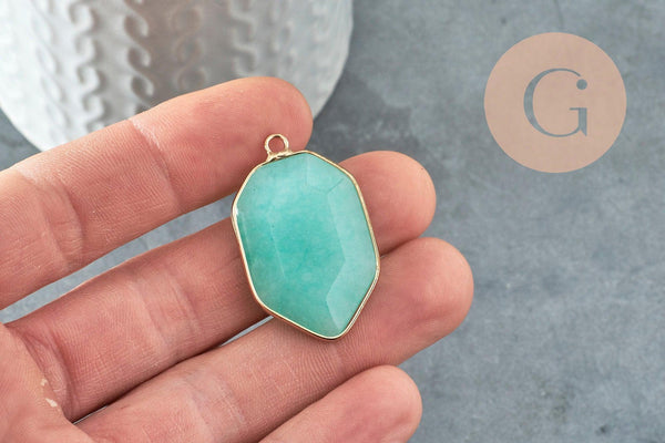 Pendentif hexagone jade bleu pendentif pierre,pendentif collier,pierre naturelle,pendentif jade,jade naturel,36mm x1 G1624