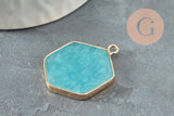 Pendentif hexagone jade naturel bleu turquoise 30-31mm, x1 (G5419)