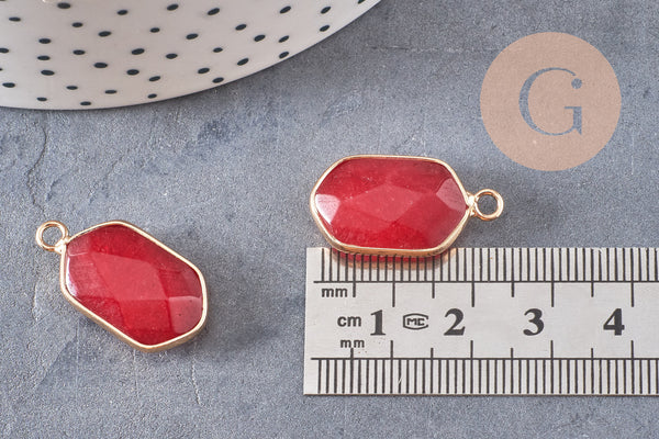 Pendentif hexagone jade rouge turquoise,pendentif pierre, support doré,création bijou,pierre naturelle,bijou pierre, jade naturel,25mm x1 G1870