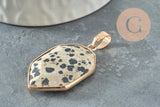 Pendentif hexagone jaspe dalmatien naturel 30mm, x1 (G1472)