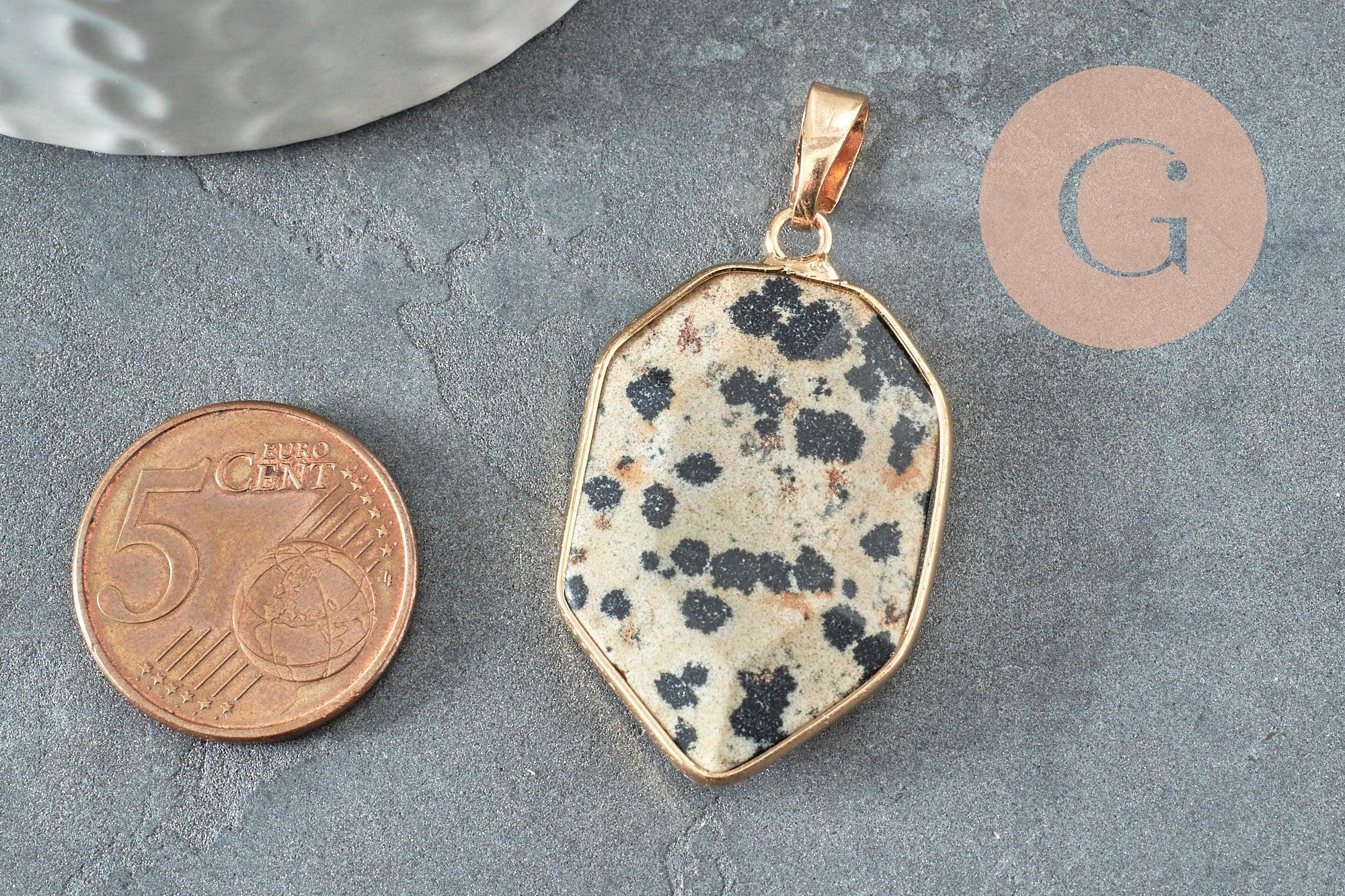 Pendentif hexagone jaspe dalmatien naturel 30mm, x1 (G1472)