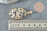 Pendentif hexagone jaspe dalmatien naturel 30mm, x1 (G1472)