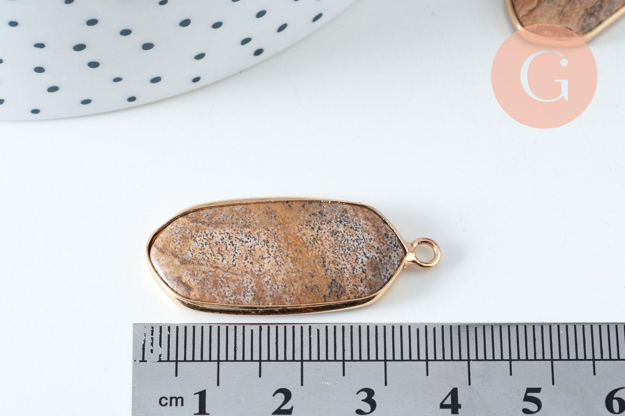 Pendentif hexagone jaspe paysage 37mm, pendentif bijoux pierre naturelle x1 G6331