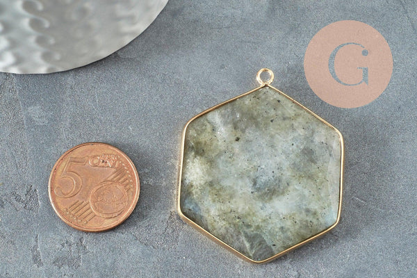 Pendentif hexagone labradorite,pendentif collier,pierre naturelle,pendentif labradorite naturelle,45mm, x1 G2636
