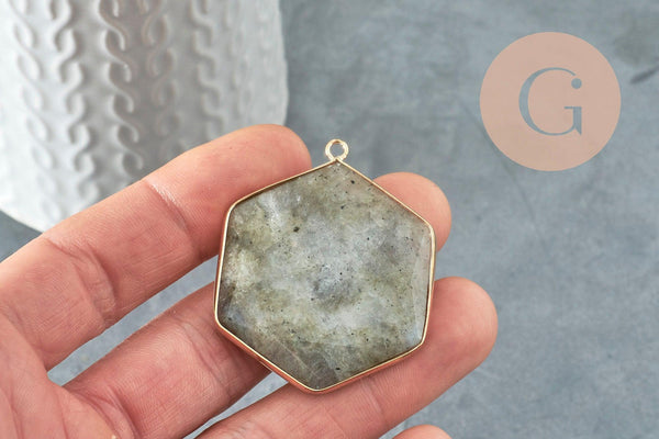 Pendentif hexagone labradorite,pendentif collier,pierre naturelle,pendentif labradorite naturelle,45mm, x1 G2636
