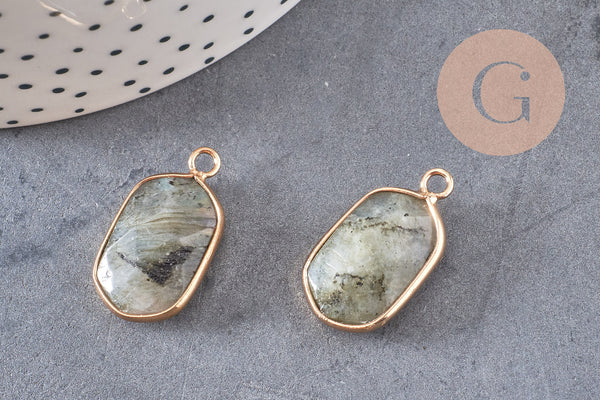 Pendentif hexagone labradorite,pendentif pierre, support doré,création bijou, pierre naturelle,bijou pierre, labradorite naturell,25mm-G1871