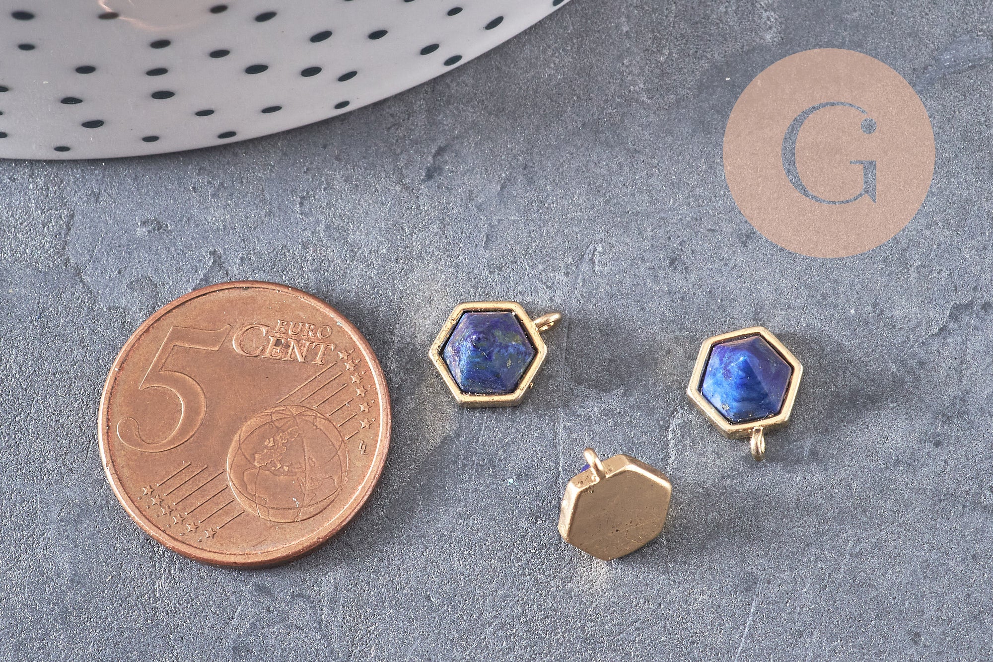 Pendentif hexagone lapis Lazulis,pendentif pierre, lapis naturel,pierre naturelle,9.5mm, x2 (G0860)