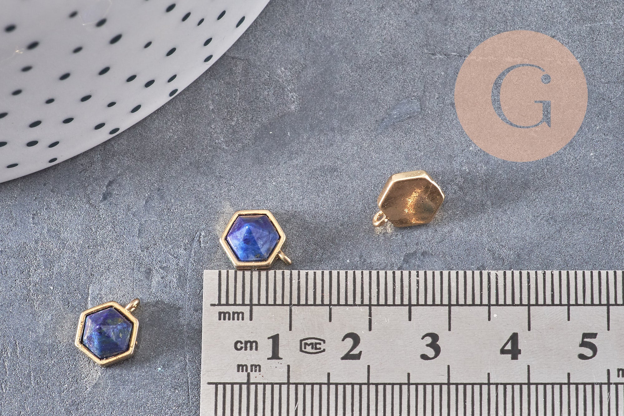 Pendentif hexagone lapis Lazulis,pendentif pierre, lapis naturel,pierre naturelle,9.5mm, x2 (G0860)