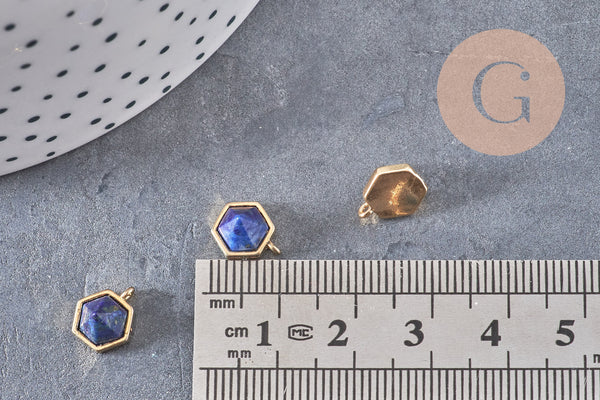 Pendentif hexagone lapis Lazulis,pendentif pierre, lapis naturel,pierre naturelle,9.5mm, x2 (G0860)