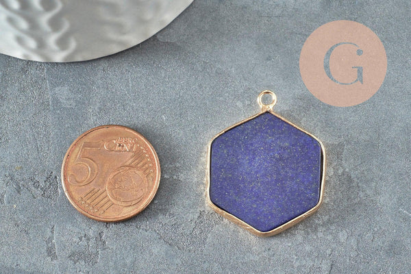 Pendentif hexagone lapis lazulis,pour bijoux, pendentif pierre, pierre naturelle, pendentif bleu,lapis lazulis naturel,30-31mm, x1 G5420