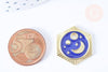 Pendentif hexagone lune étoiles bleu zamac doré 18k cristal zircon 23mm,sans nickel, pendentif chance, x1 G6681