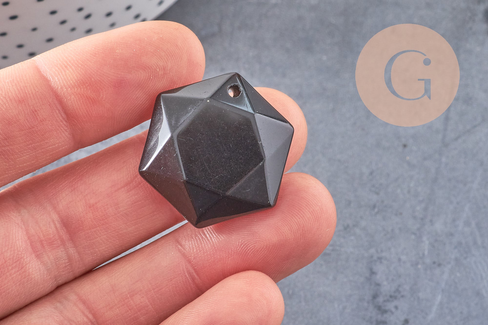 Pendentif hexagone obsidienne,pendentif pierre, obsidienne naturelle, 29mm x1 (G1483)