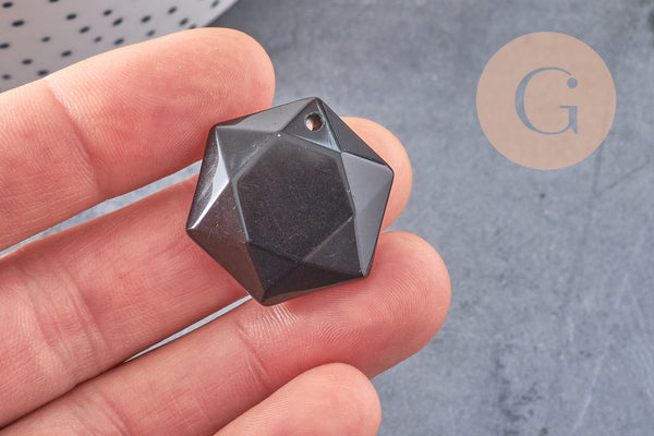 Pendentif hexagone obsidienne,pendentif pierre, obsidienne naturelle, 29mm x1 (G1483)