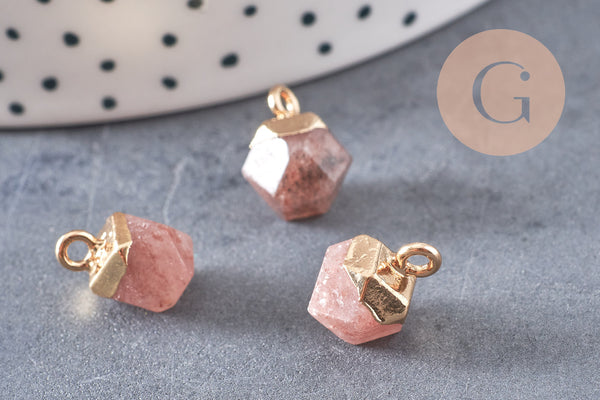 Pendentif hexagone quartz fraise,pendentif bijoux,pendentif pierre,quartz fraise naturel,pendentif quartz fraise,11mm, x1,G3157