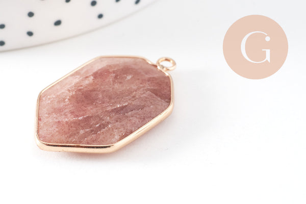Pendentif hexagone quartz fraise,pendentif pierre,pendentif collier,pierre naturelle,pendentif quartz, quartz naturel,36mm x1 G1896