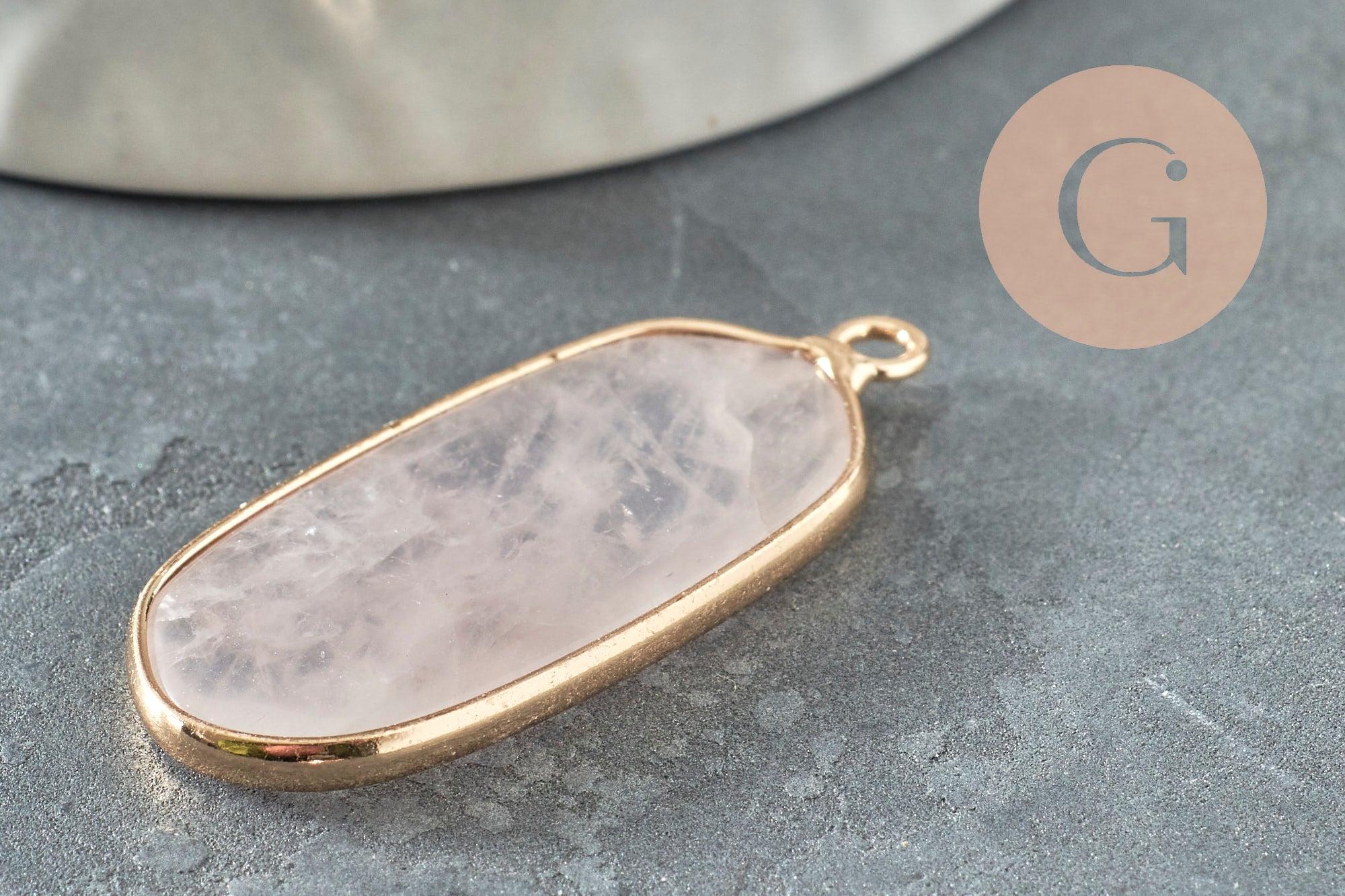 Pendentif hexagone quartz rose naturel 37mm, x1 (G2819)