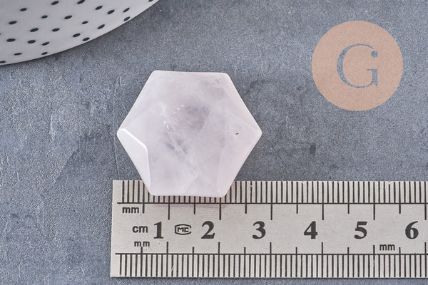 Pendentif hexagone quartz rose naturelle 45mm, x1 (G1975)