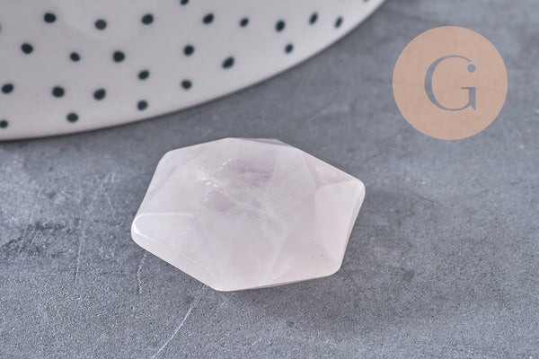 Pendentif hexagone quartz rose naturelle 45mm, x1 (G1975)