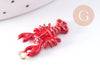 Pendentif homard émail rouge zamac doré 21mm, x1 (G10619)